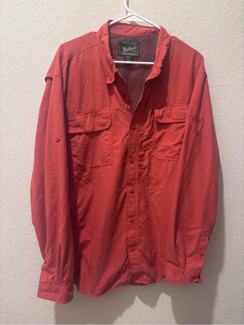 Woolrich Vented Nylon Fishing Hiking Shirt XXL Burnt Orange Roll Tab Outdoor